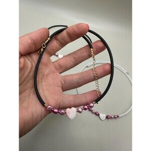 14” Pink Heart Pearl Necklace Handmade